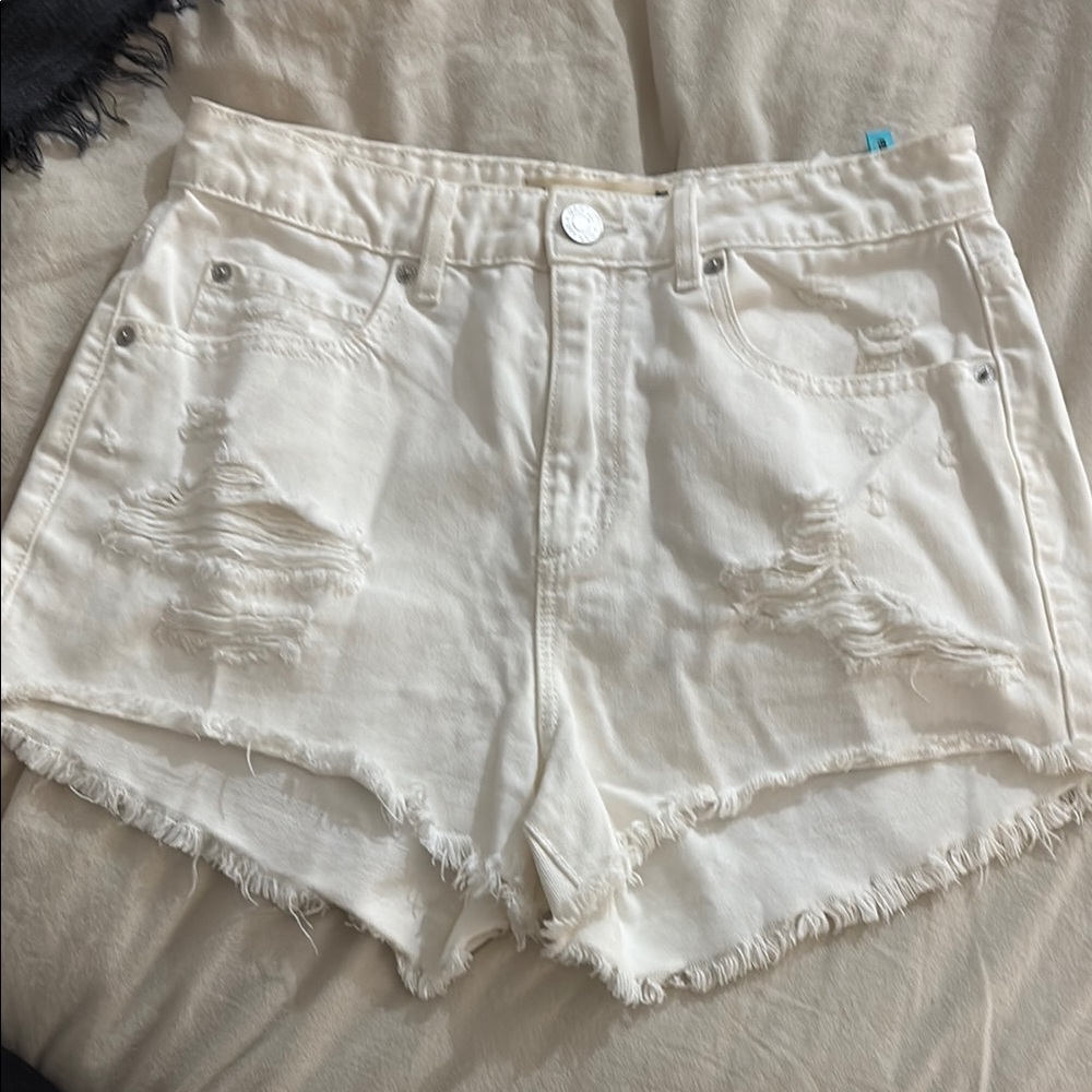 Garage White Jean Shorts High-Waisted Frayed